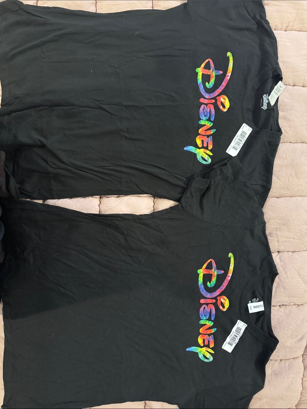 2 Disney PRIDE Black Tee shirts with Rainbow Logo listing is for both